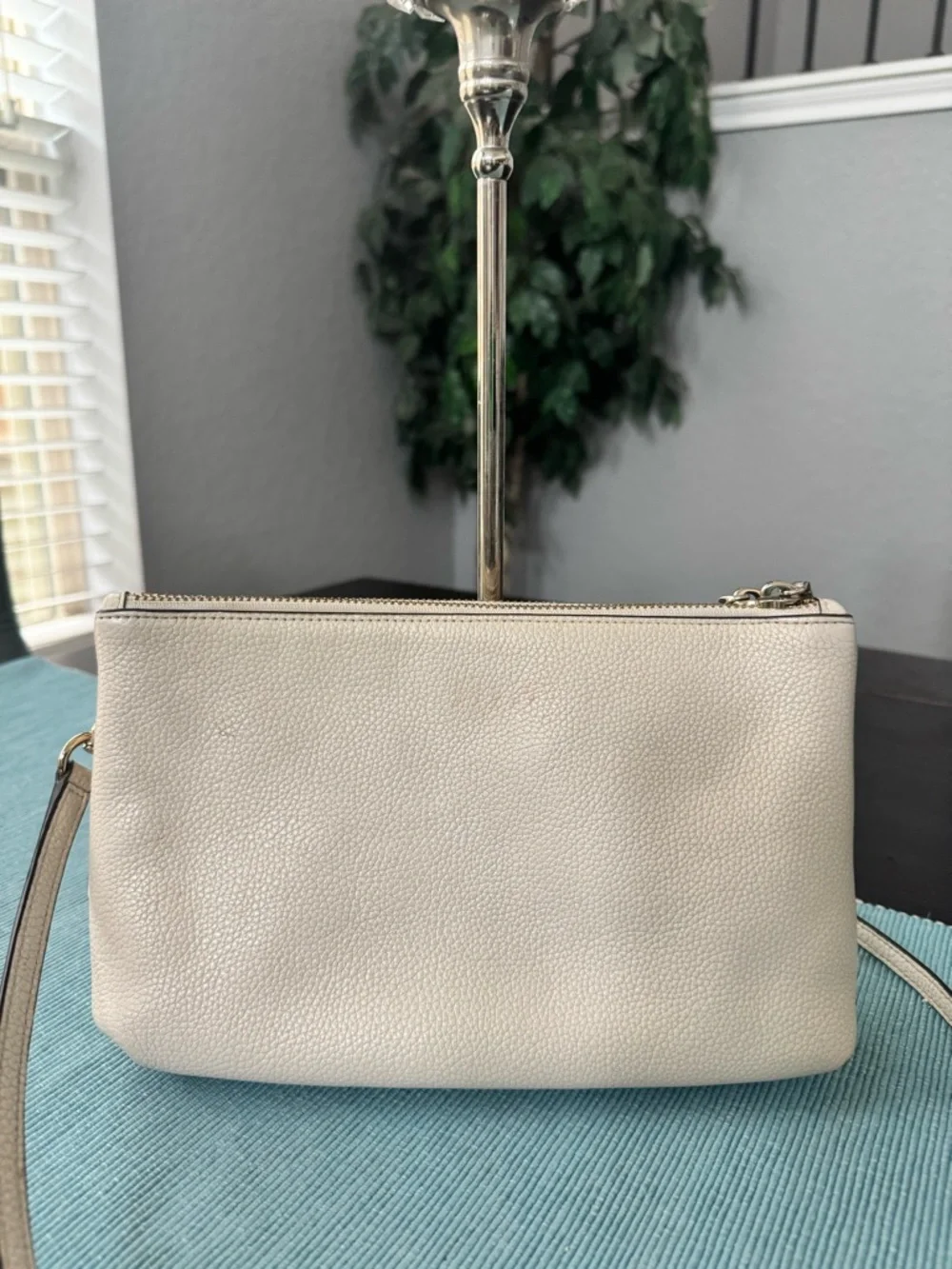 Coach Cream Pebbled Leather Double Zip Crossbody